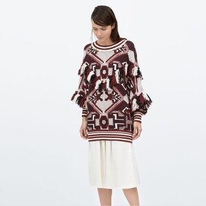 ZARA Fringe Tribal Sweater